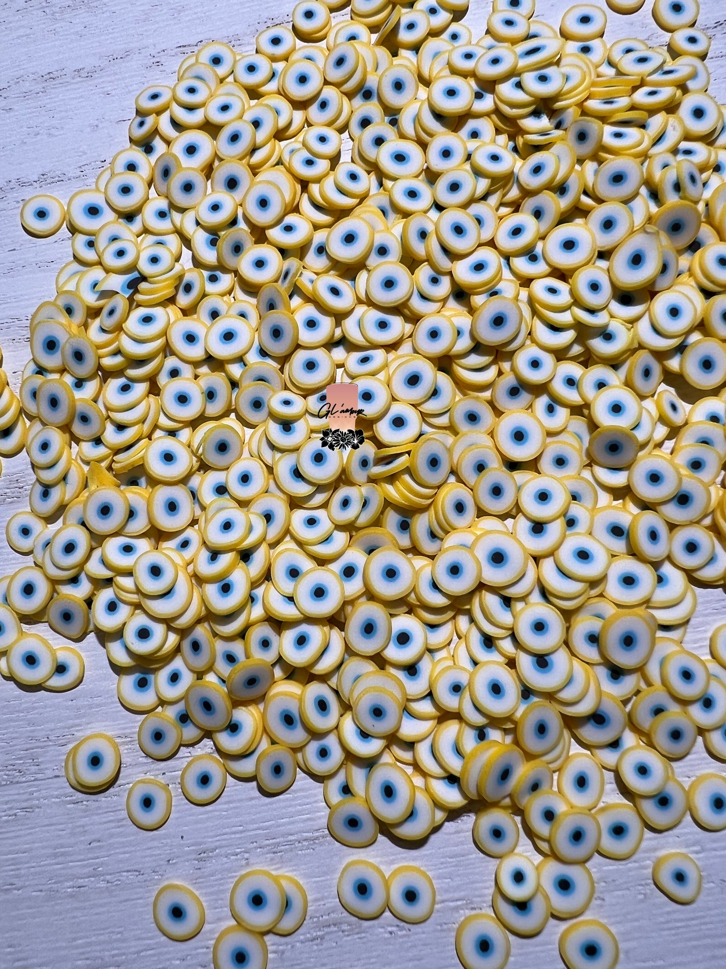 5mm Yellow Ojo (Eyeball) Polymer Slices -small