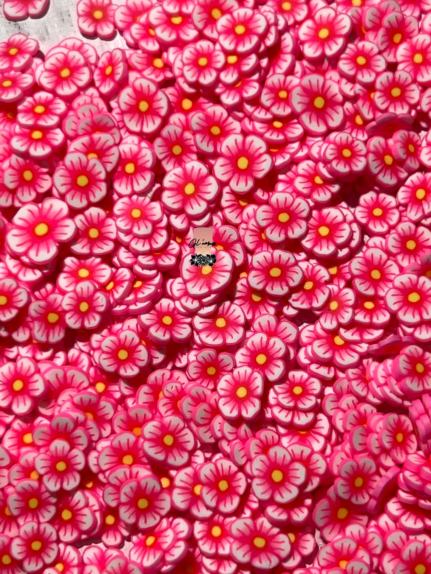5mm Neon Pink Flower Polymer Slices