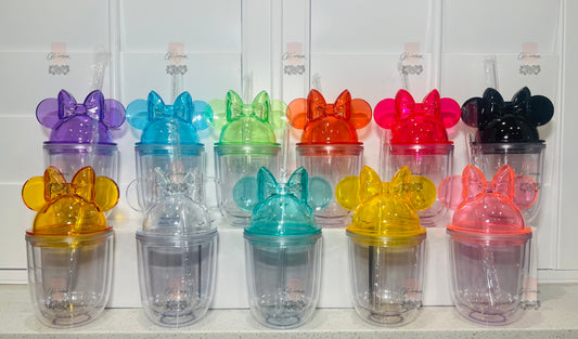 12 oz Mouse Bow Ears Acrylic Round Tumbler