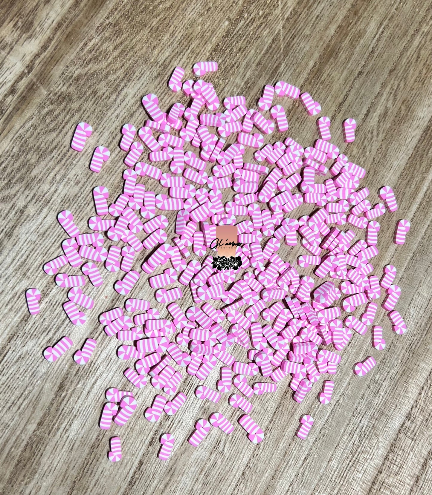 Pink Candy Cane Polymer Slices- 10mm Large