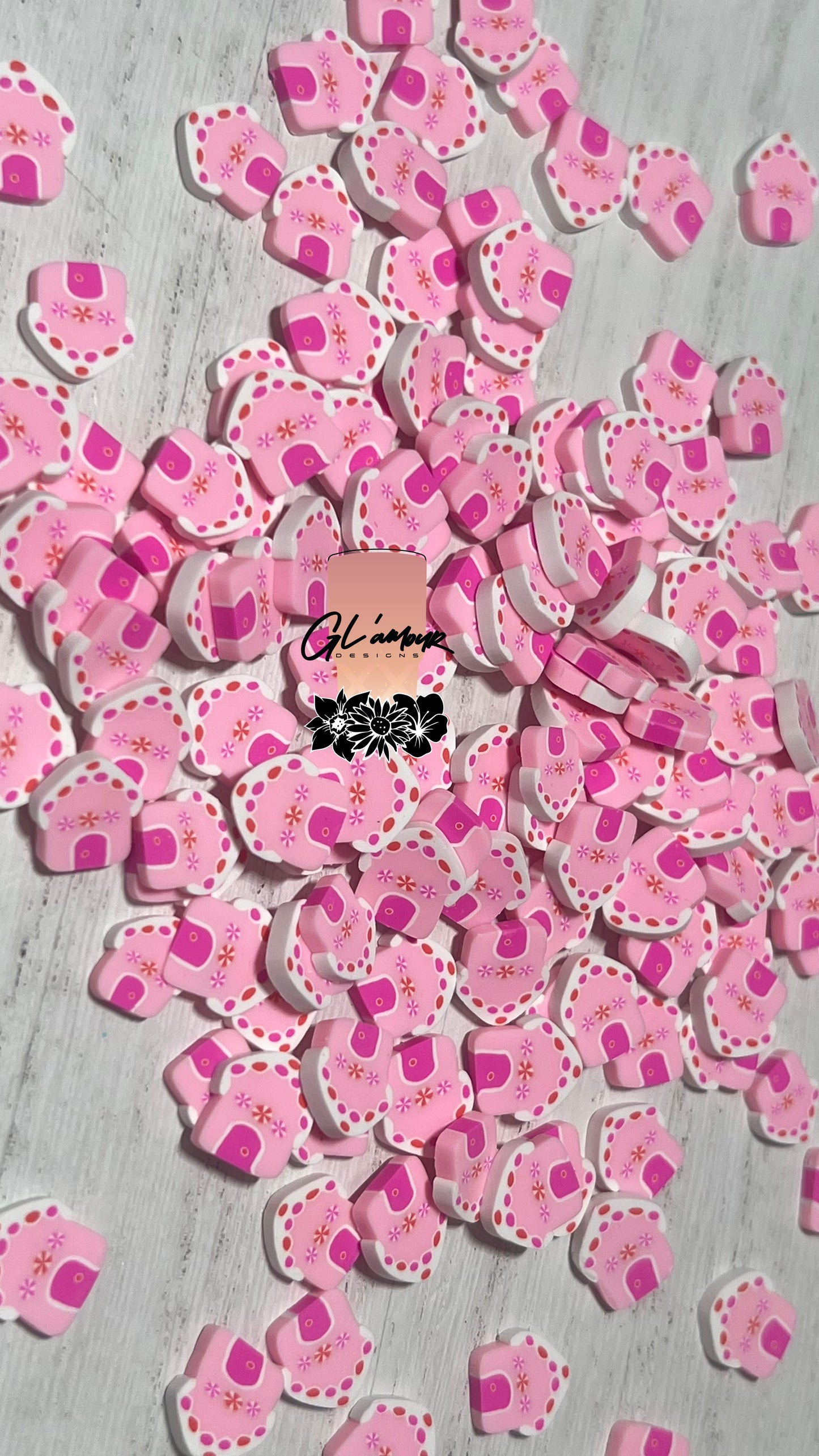Pink Gingerbread House Polymer Slices- 10mm Large
