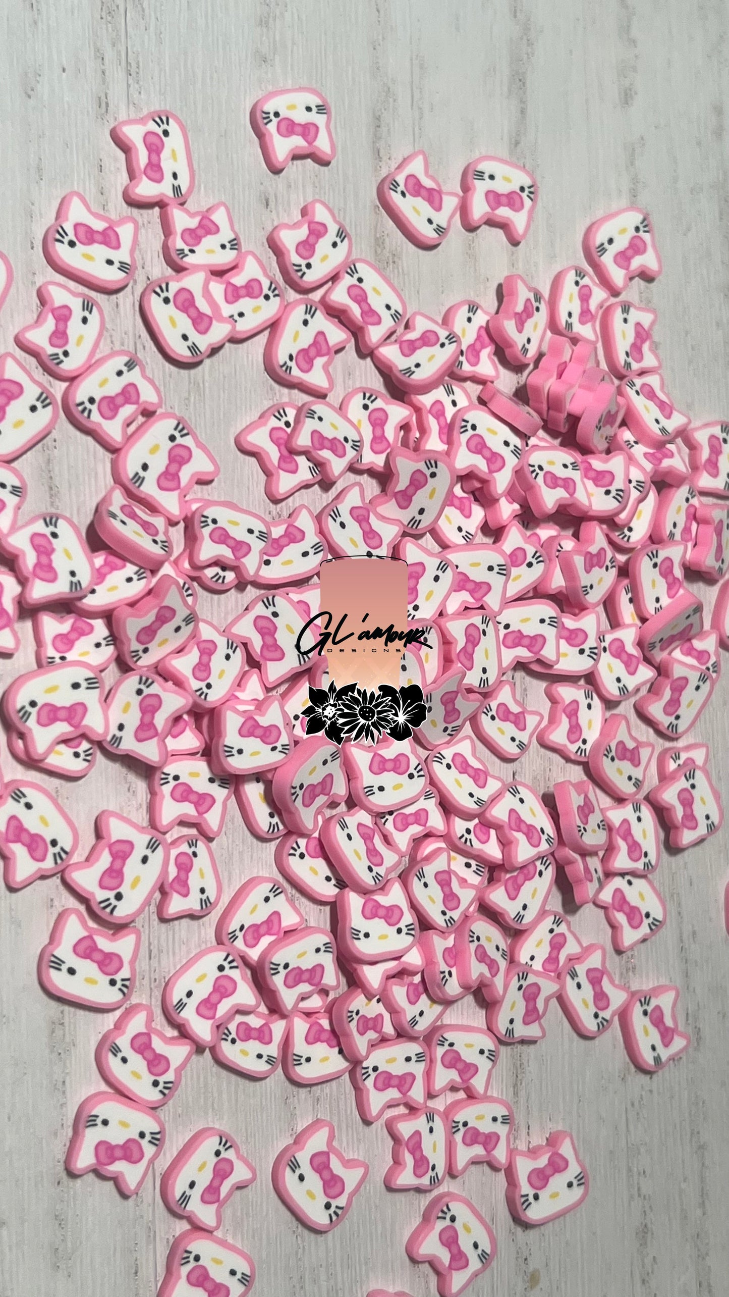 Pink Kitty Polymer Slices- 10mm Large