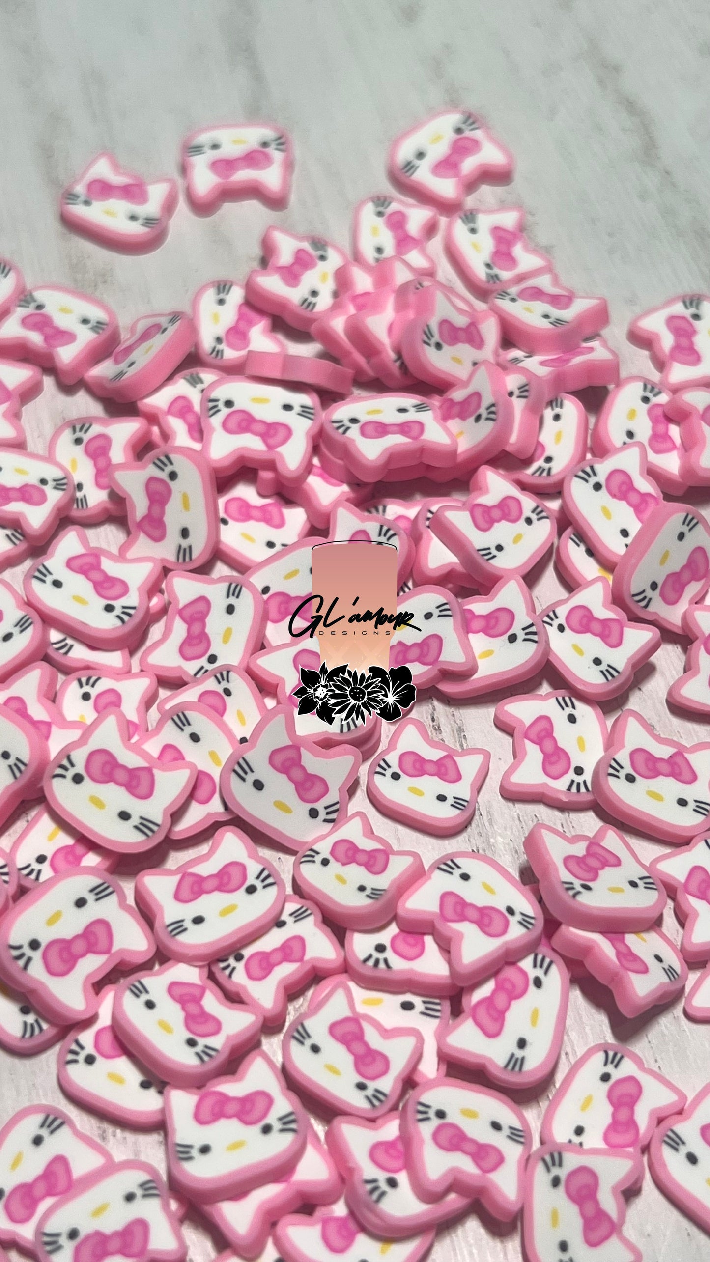 Pink Kitty Polymer Slices- 10mm Large