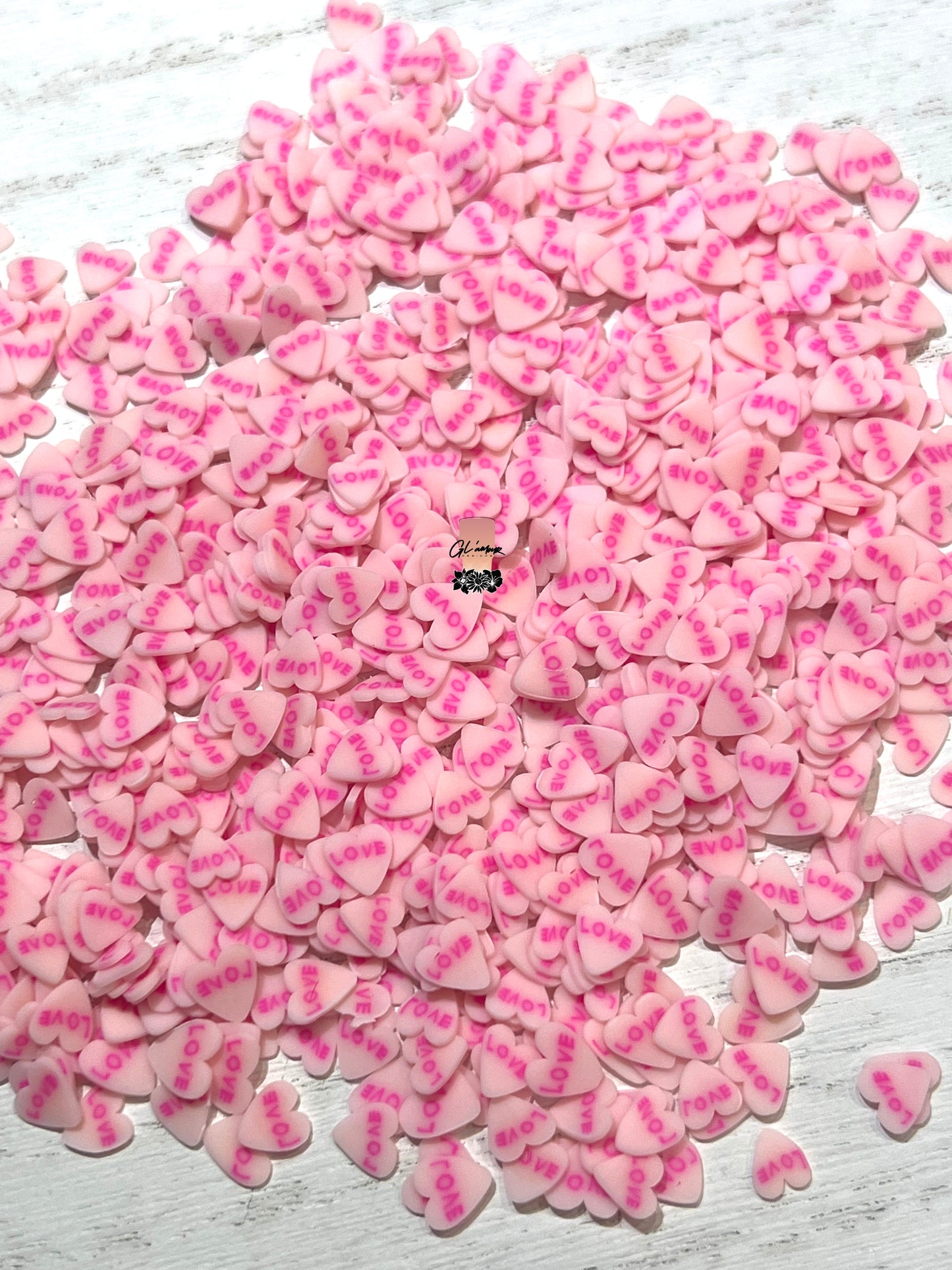 Pink LOVE Heart Polymer Slices - small 5mm