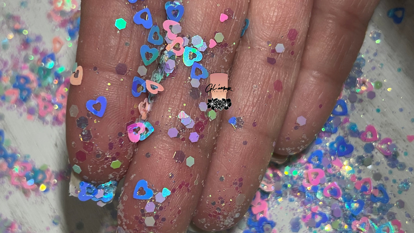 Pink and Blue Heart Chunky Glitter Mix
