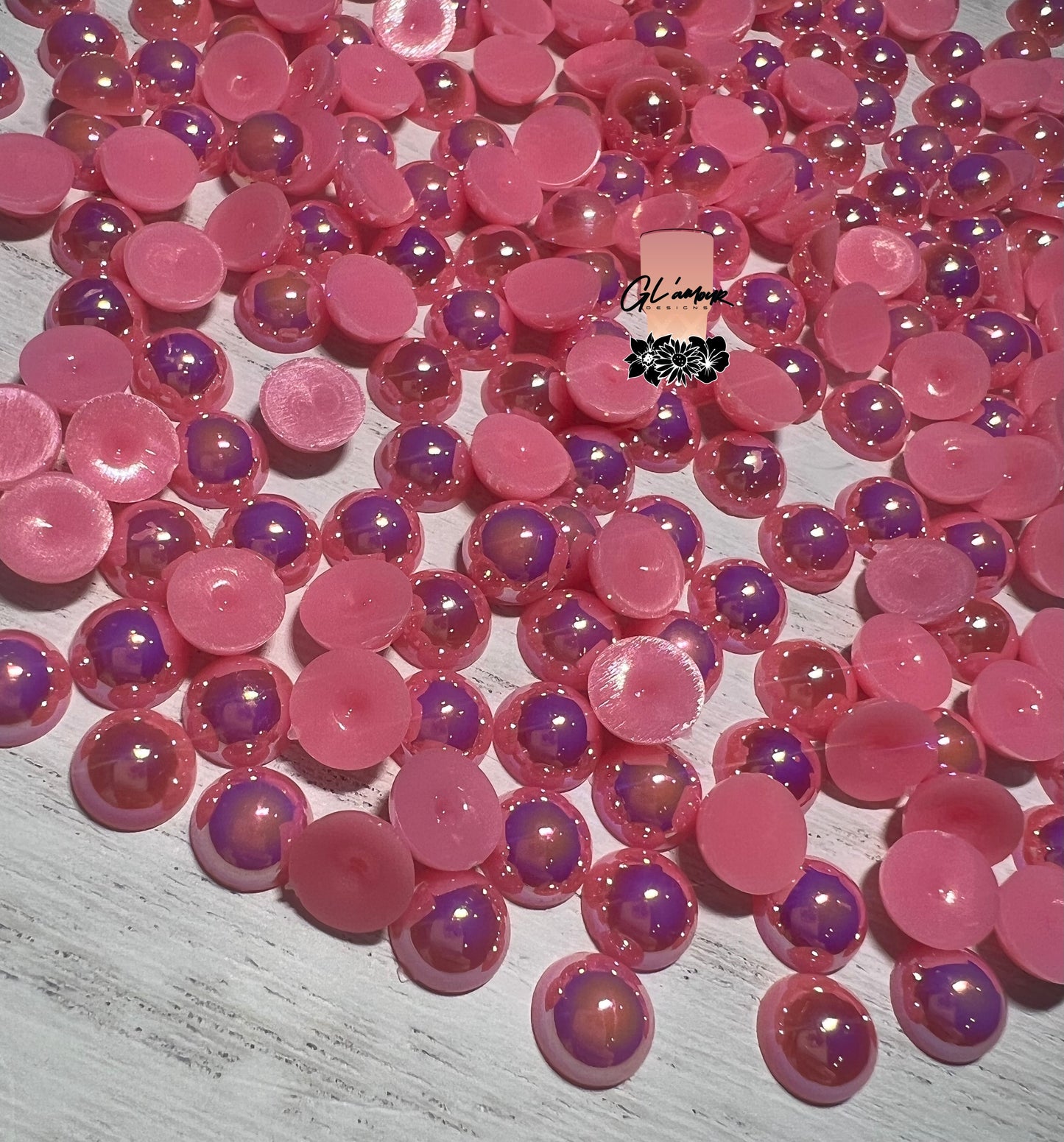 Pink AB Half Flat Back Pearls sizes 3mm-8mm