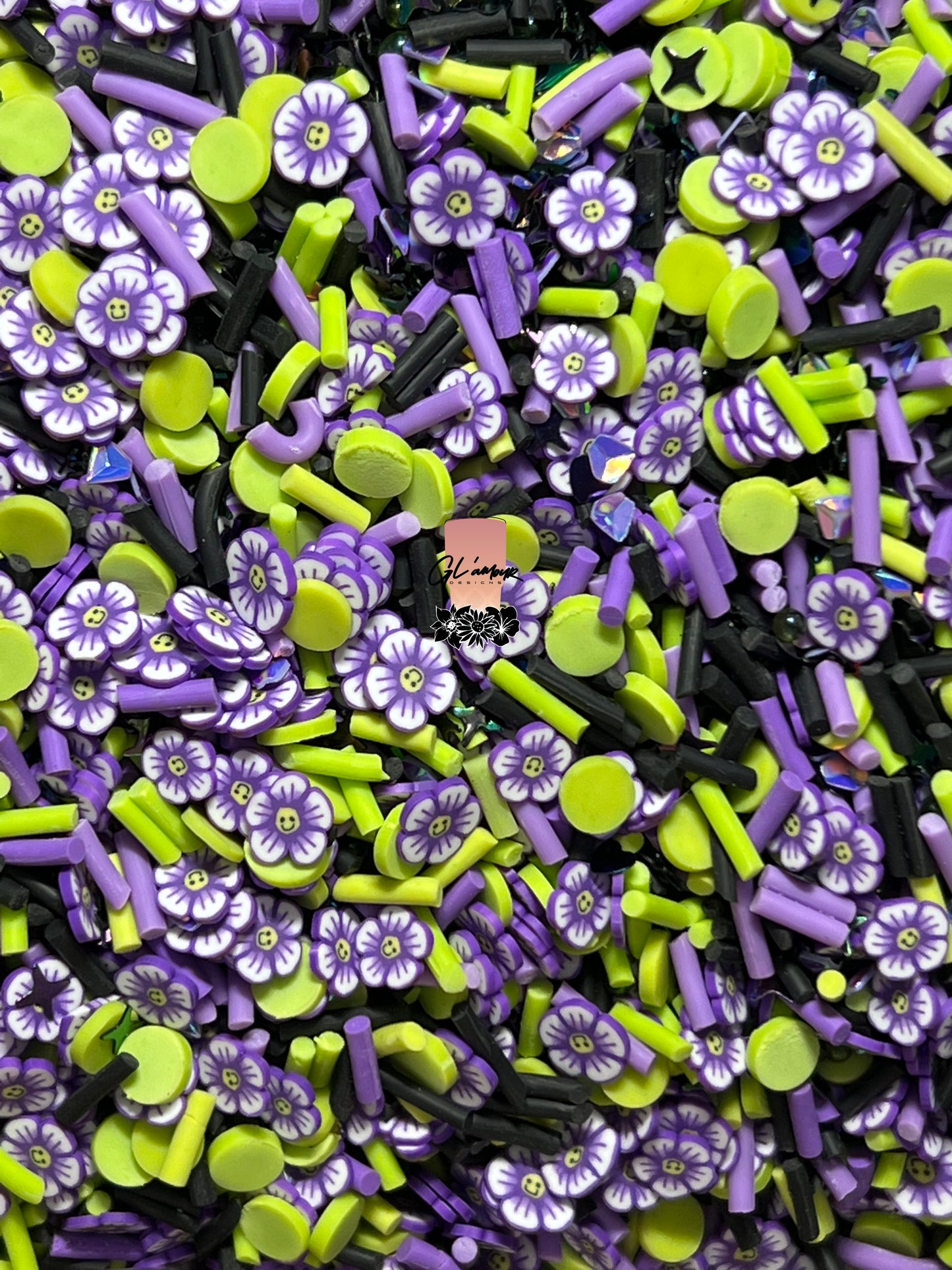 Purple Flower Mix Polymer Slices- 5mm Small