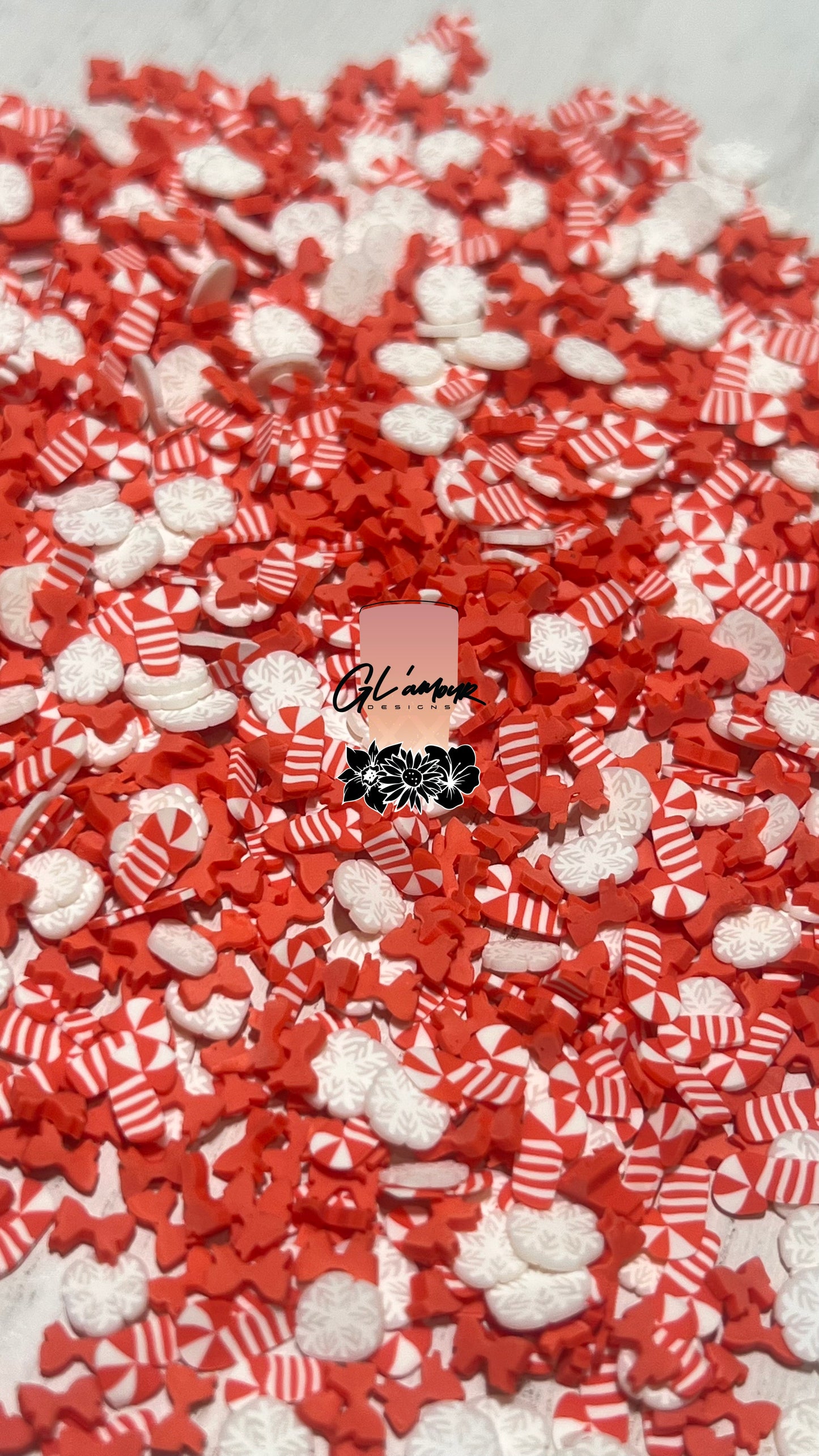 Red Candy Cane/ Snowflake Mix Polymer Slices- 5mm Small