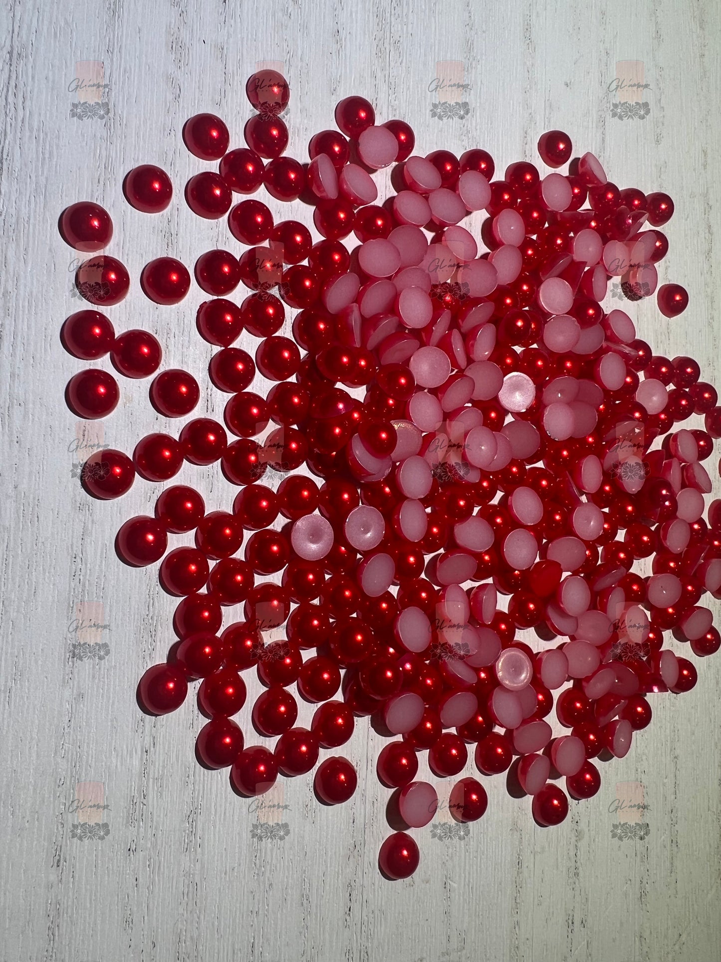 Red Half Flat Back Pearls sizes 3mm-8mm