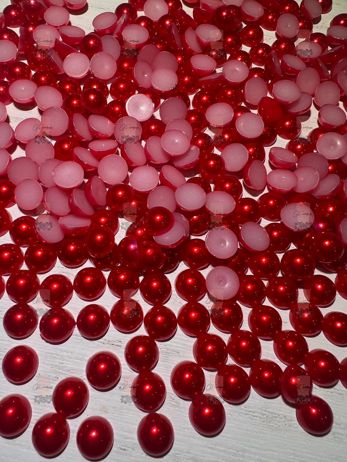 Red Half Flat Back Pearls sizes 3mm-8mm