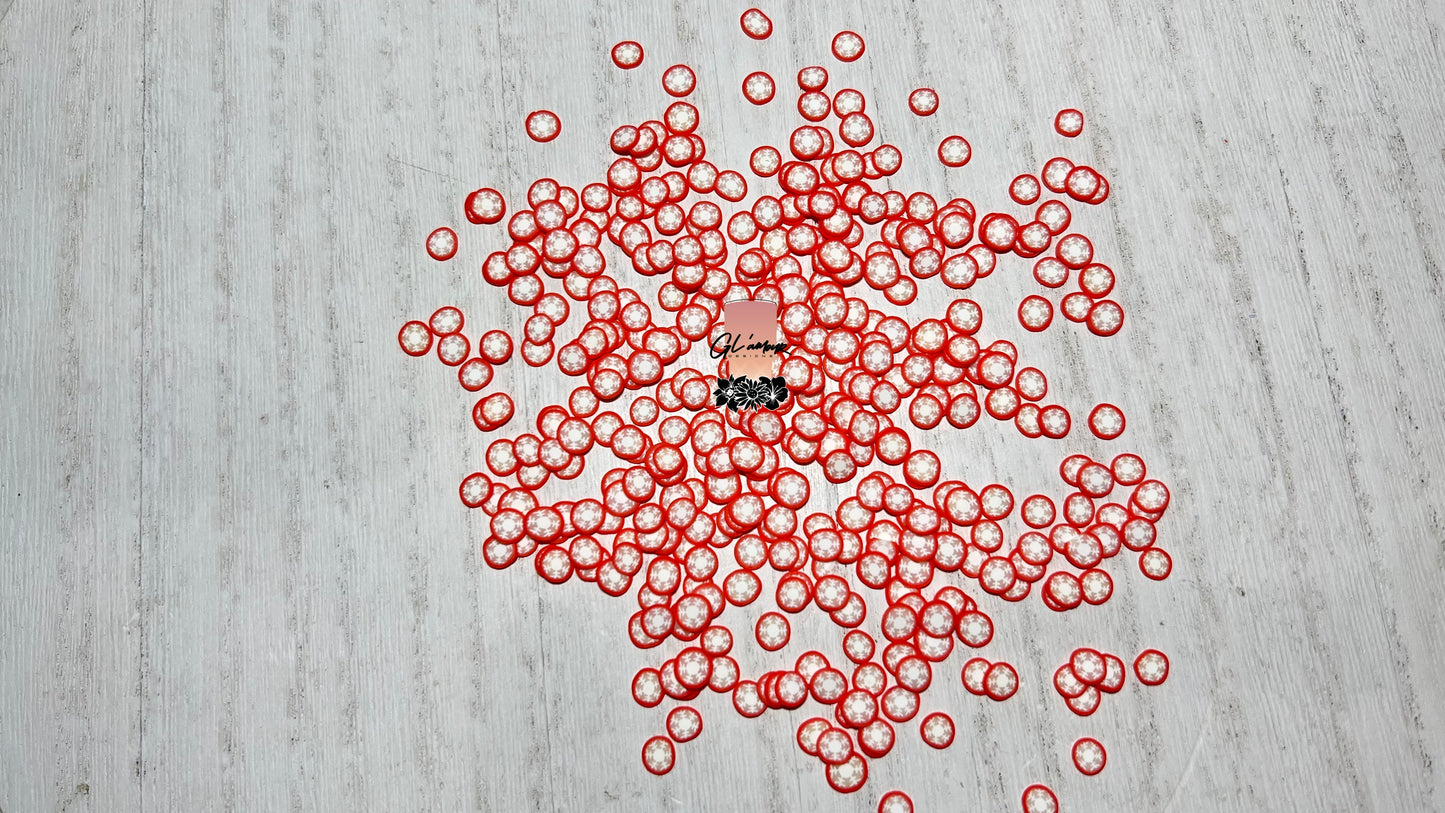 Red Ring Snowflakes Polymer Slices- 5mm Small