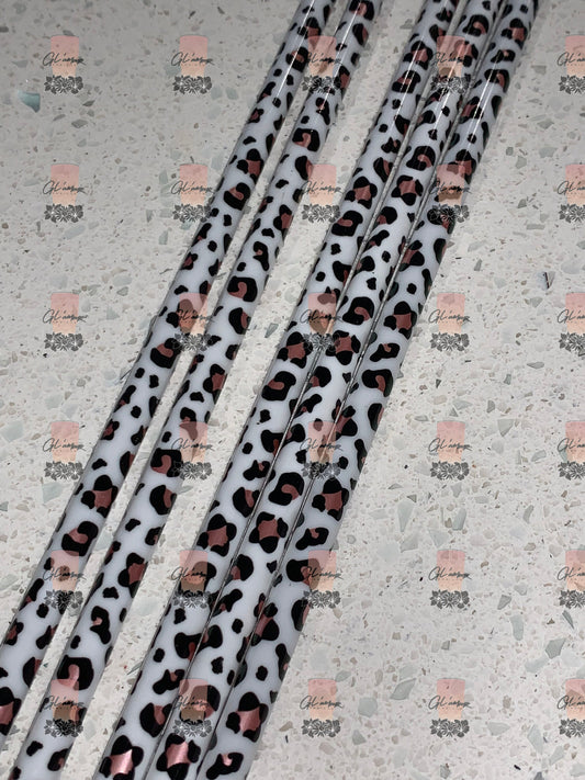 White Leopard Print Reusable Straw - 9 inches