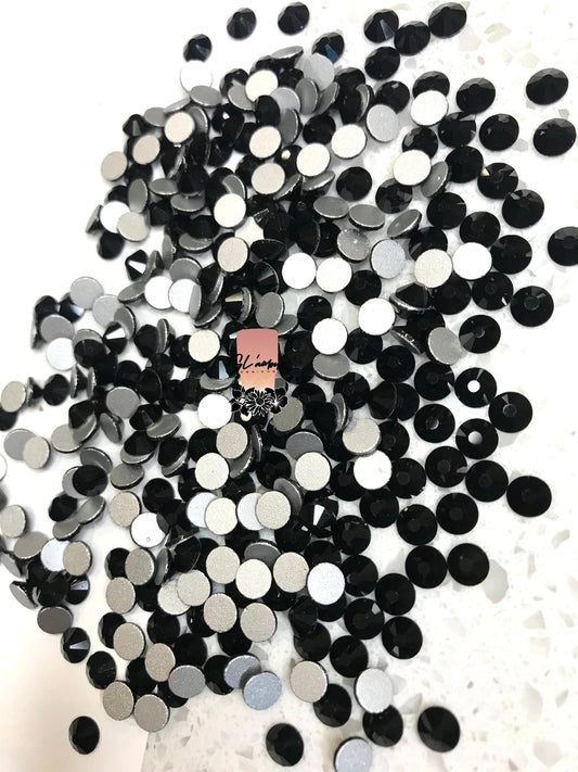 Black Crystal Glass Flat Back Rhinestones - 1440pcs per bag