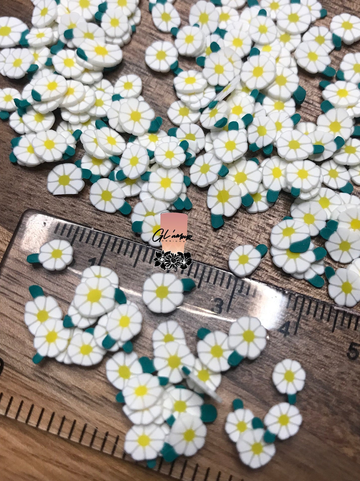 5mm White Flower Polymer Slices - small