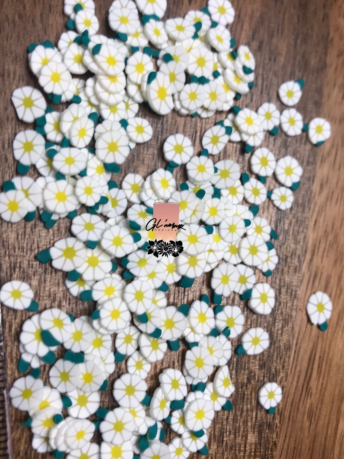 5mm White Flower Polymer Slices - small