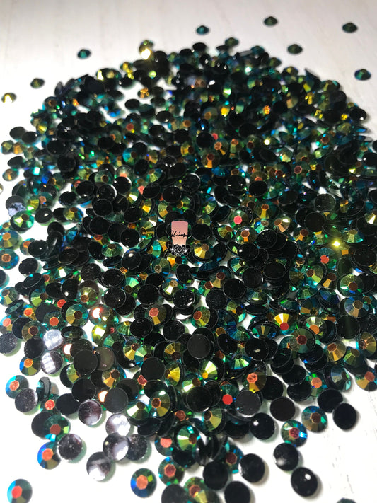 AB Black Green Flat Back Resin Rhinestones - 1000 pcs