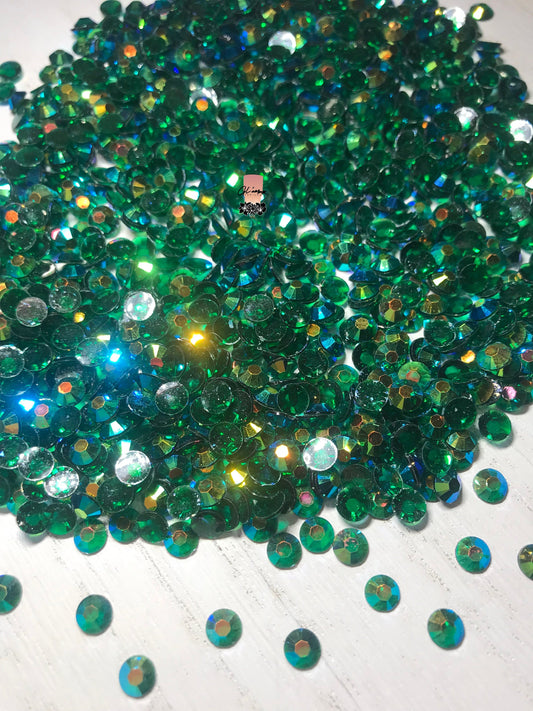 AB Transparent Emerald Flat Back Resin Rhinestones - 1000 pcs