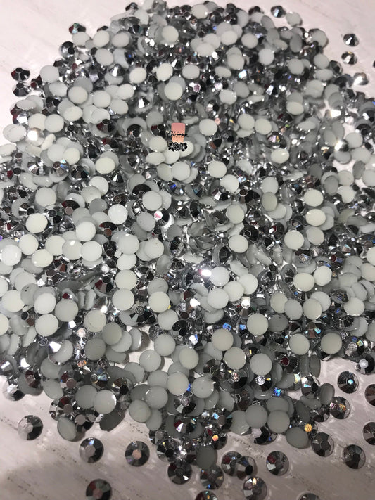 Silver Flat Back Resin Rhinestones - 1000 pcs