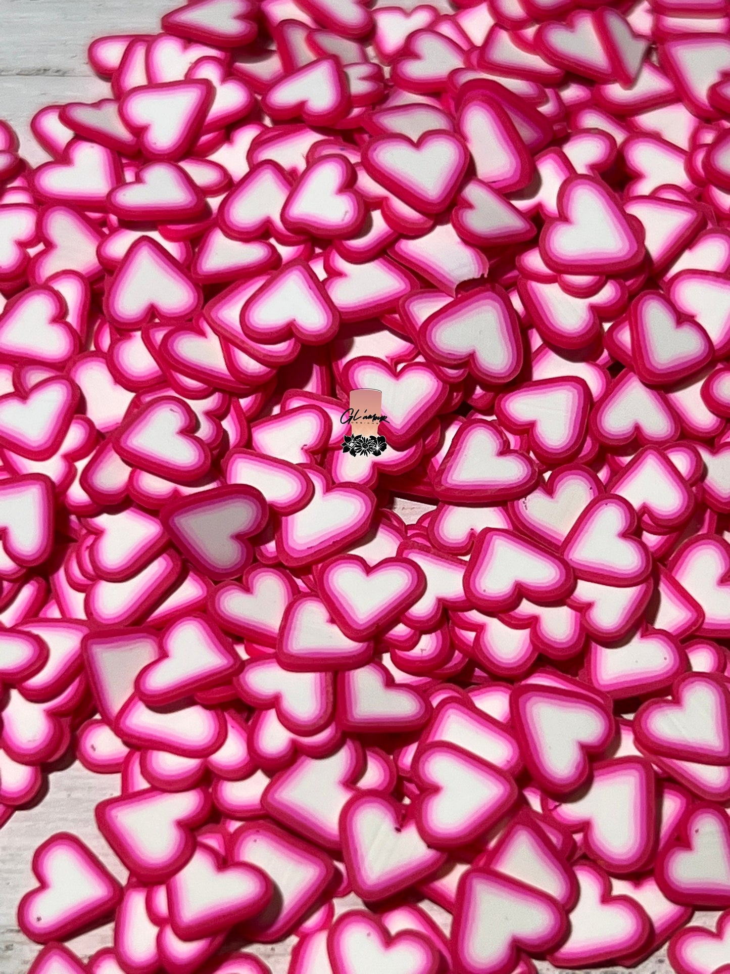 Hot Pink and White Hearts Polymer Slices - small 5mm