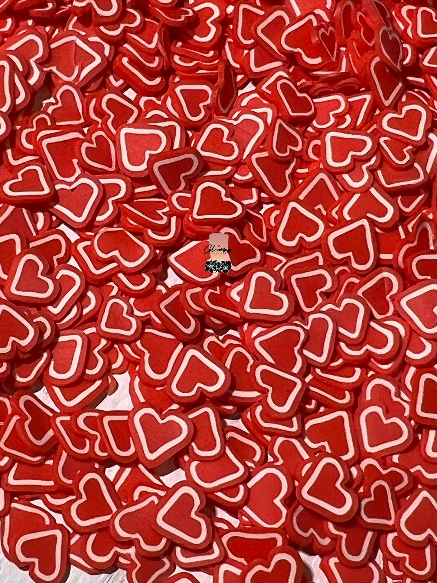 Red and White Heart Polymer Slices - small 5mm