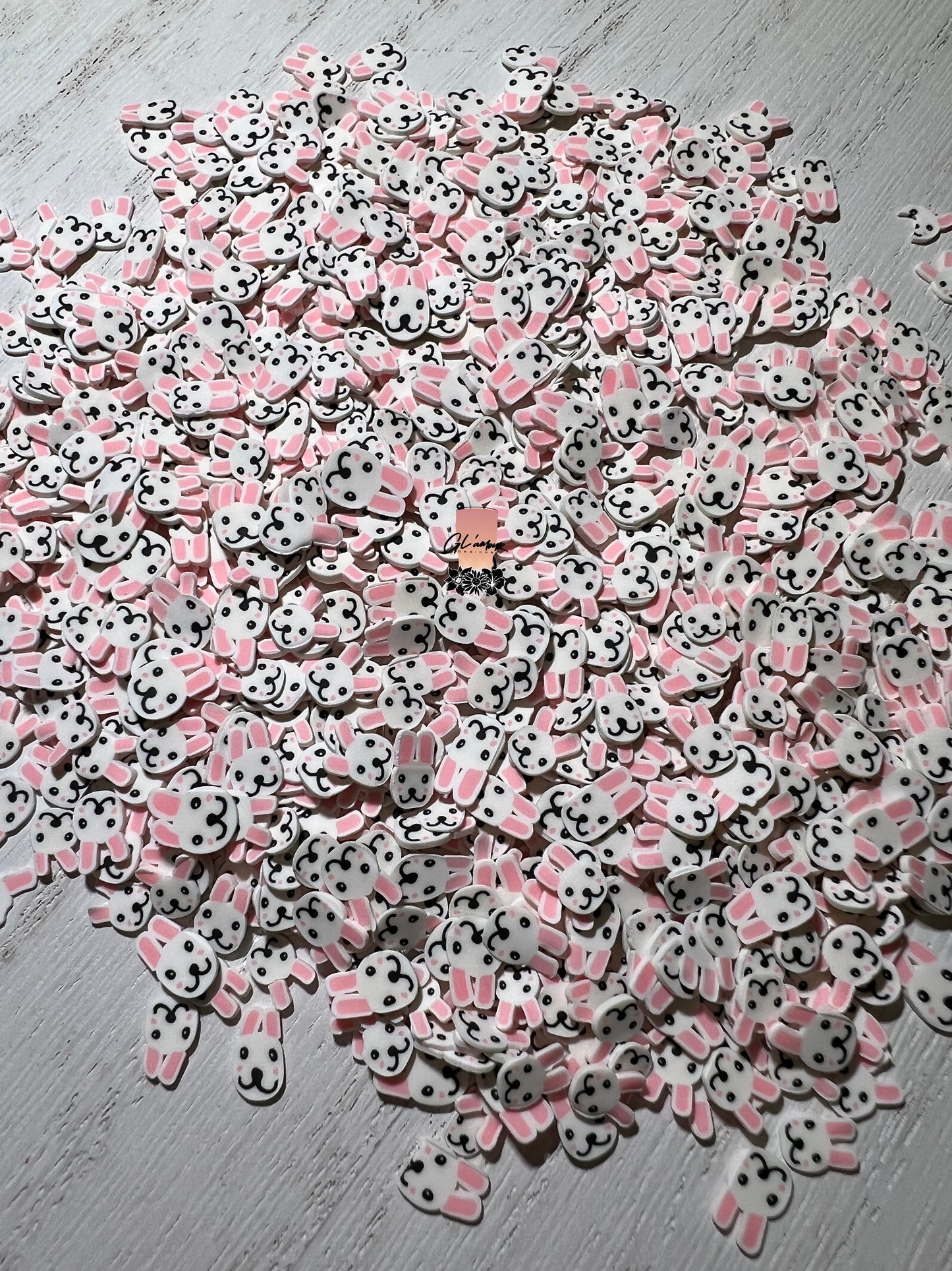 White and Pink Rabbit Head Polymer Slices - small 5mm