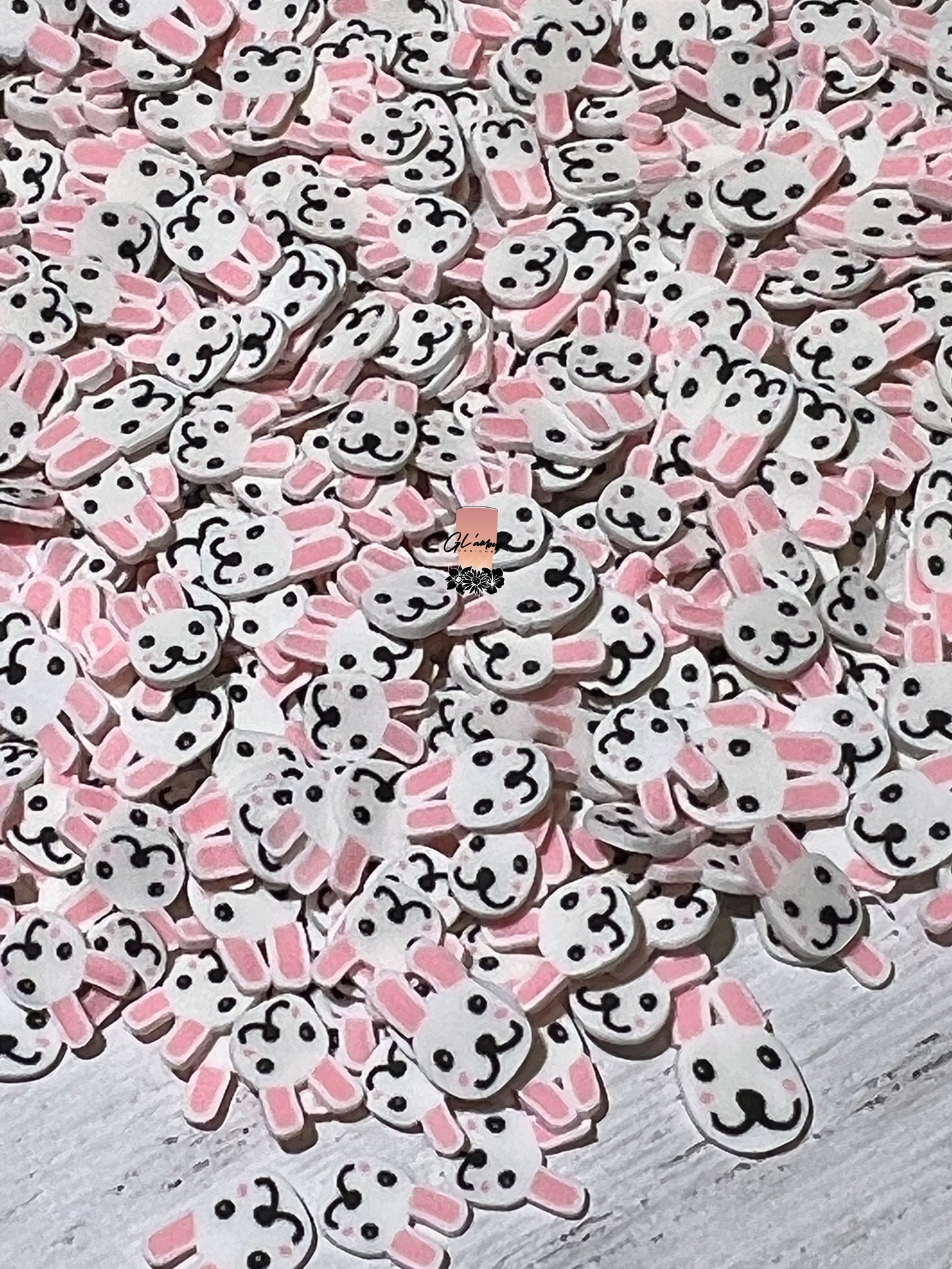 White and Pink Rabbit Head Polymer Slices - small 5mm