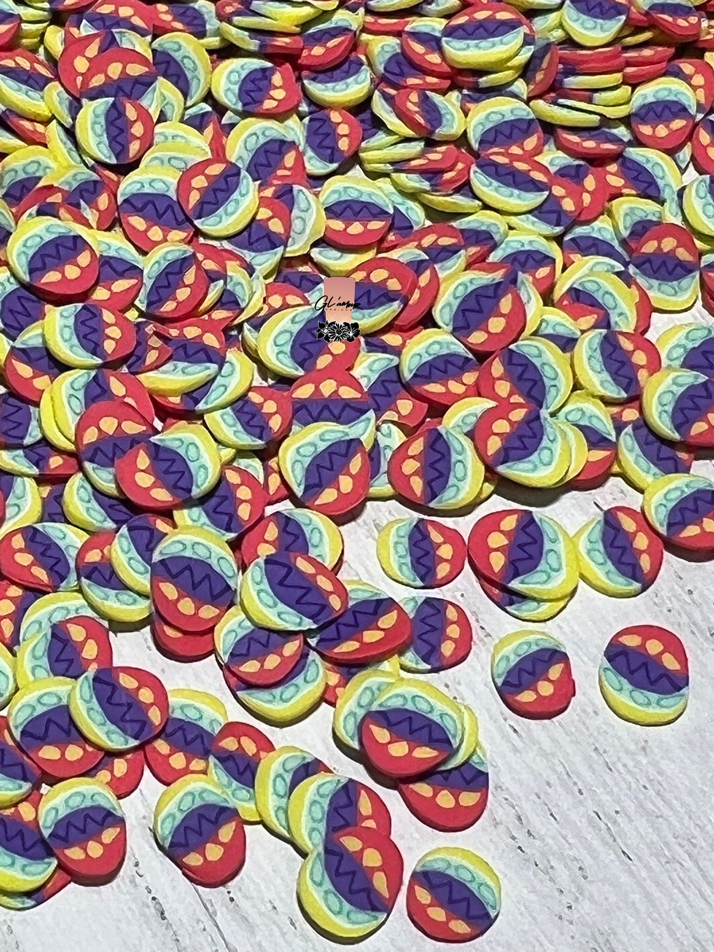 Easter Egg (Orange-Purple-Yellow) Polymer Slices -small 5mm