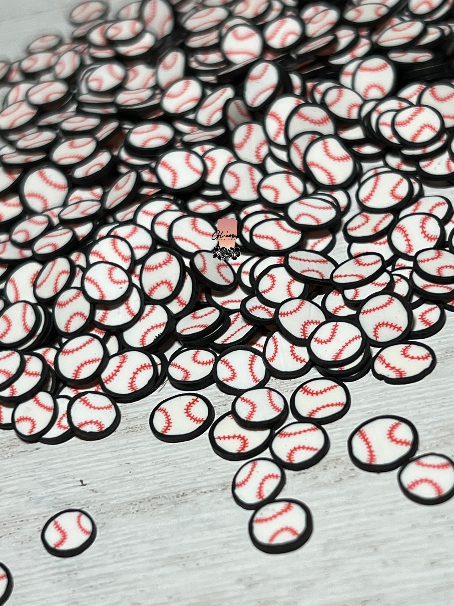Baseball With Black Outline Polymer Slices - small 5mm
