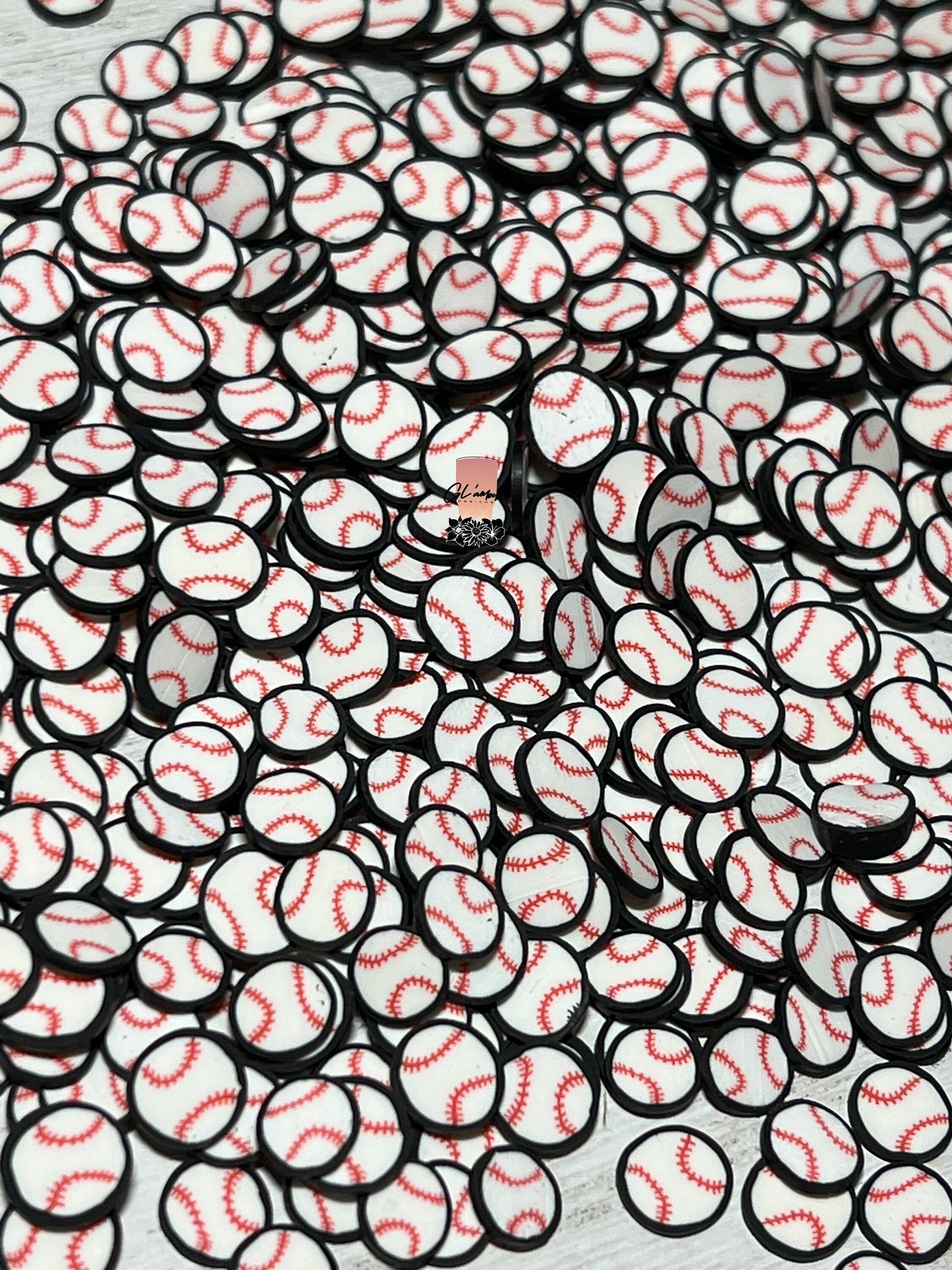 Baseball With Black Outline Polymer Slices - small 5mm