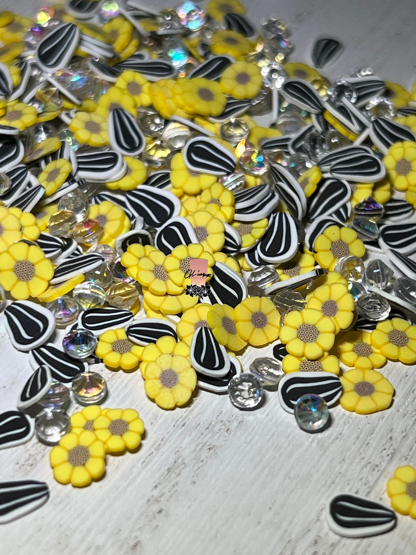 Diamonds, Sunflowers and Seeds Mix Polymer Slices - small 5mm