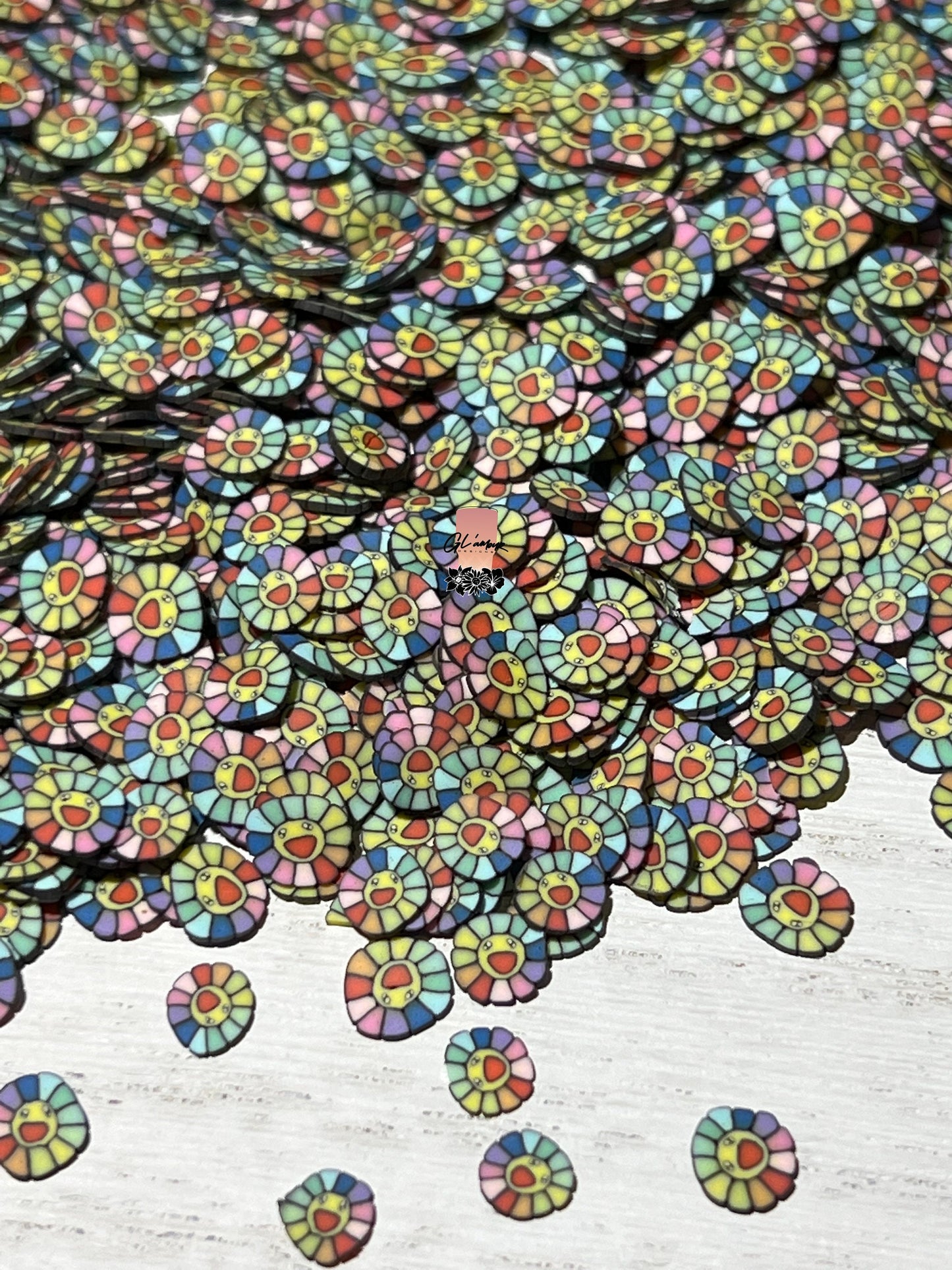 Rainbow Flower Polymer Slices- small 5mm